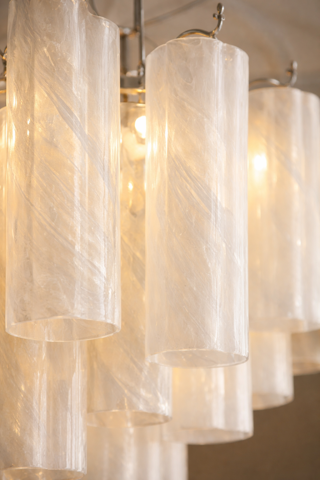 Close-up of the textured ivory glass cylinders.