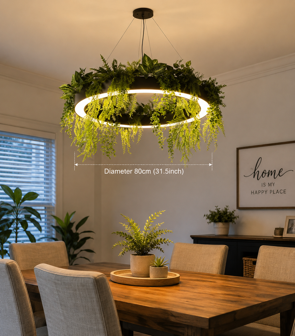 Botanical ring pendant with an 80 cm diameter measurement shown.